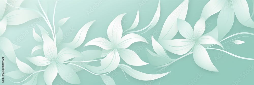 Fototapeta premium A banner featuring delicate white lilies on a light mint green background