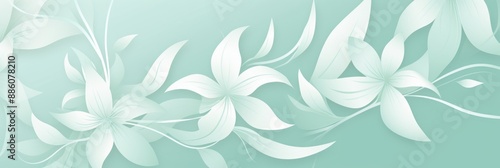 A banner featuring delicate white lilies on a light mint green background © keystoker