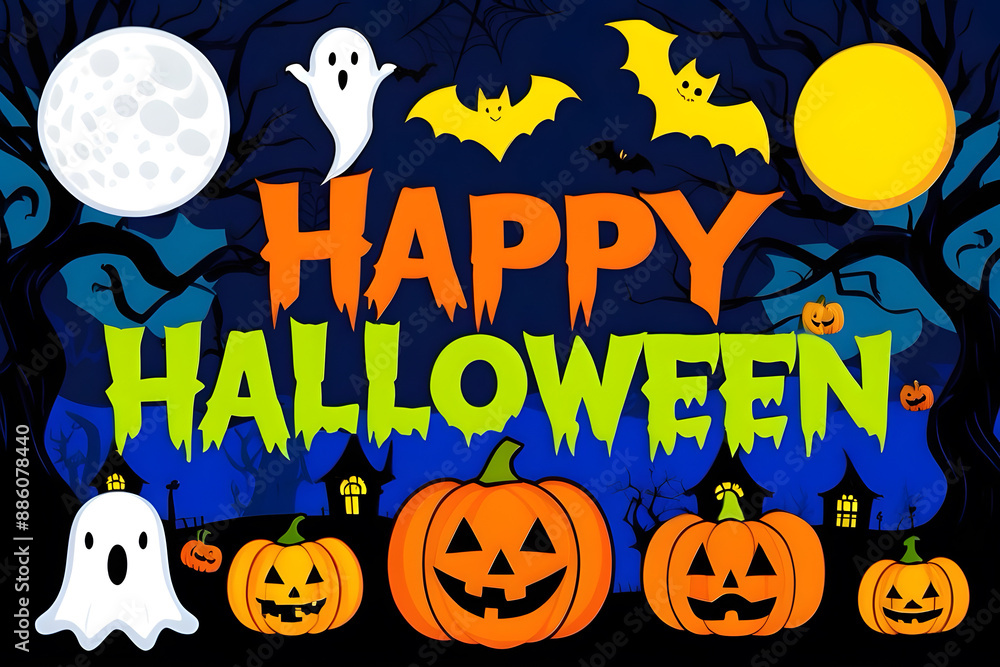 Happy Halloween celebration card with Halloween themes Happy Halloween celebration card with Halloween themes