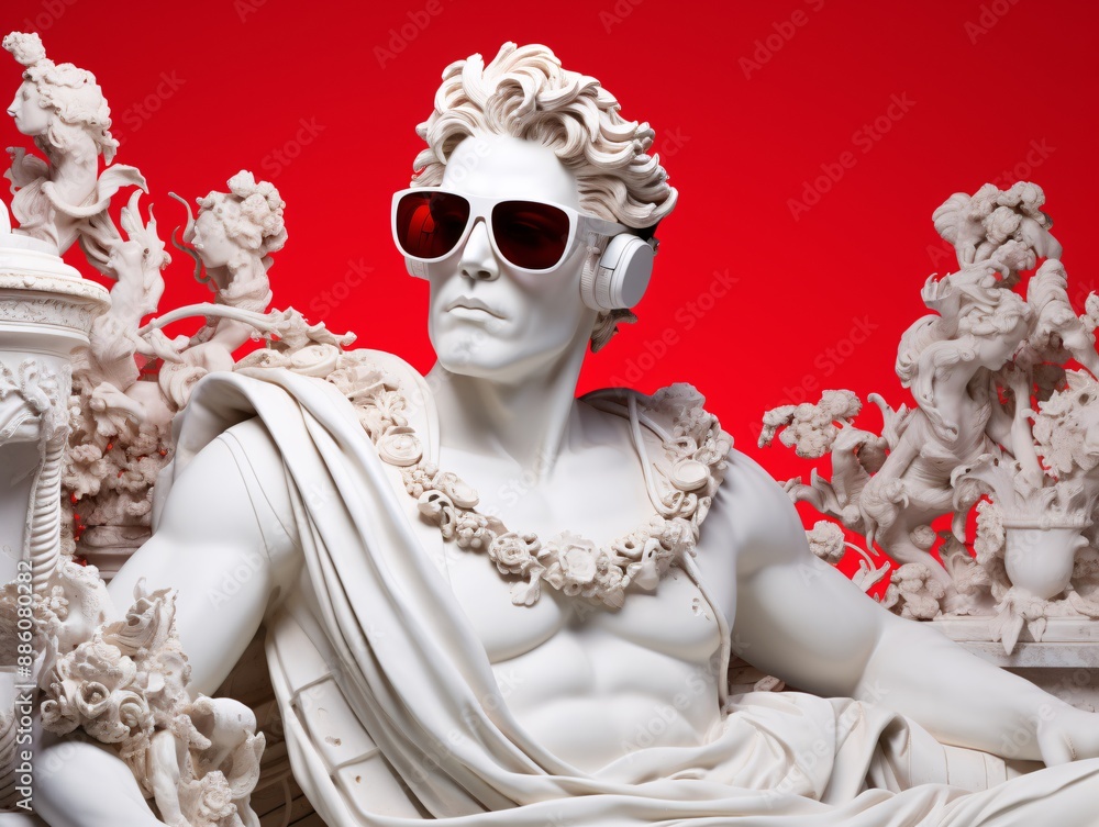 a statue of a man wearing sunglasses and headphones a statue of a man wearing sunglasses and headphones