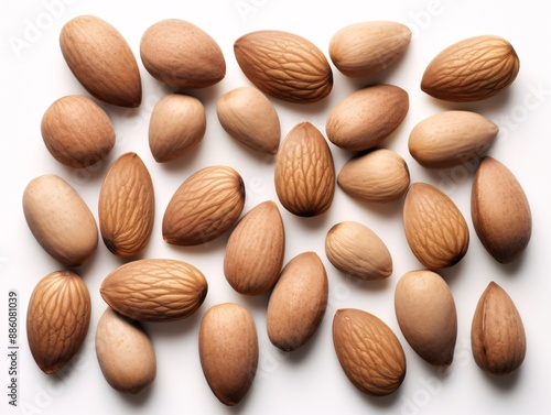 a group of almonds on a white surface