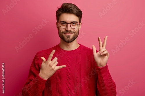 a man in a red sweater photo