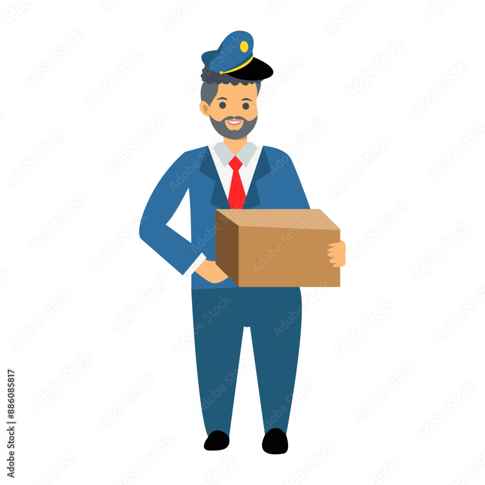 Postman Character Illustration in Flat Design and Shape. Cartoon Vector Isolated on White Background. Postman Character Illustration in Flat Design and Shape. Cartoon Vector Isolated on White Background.