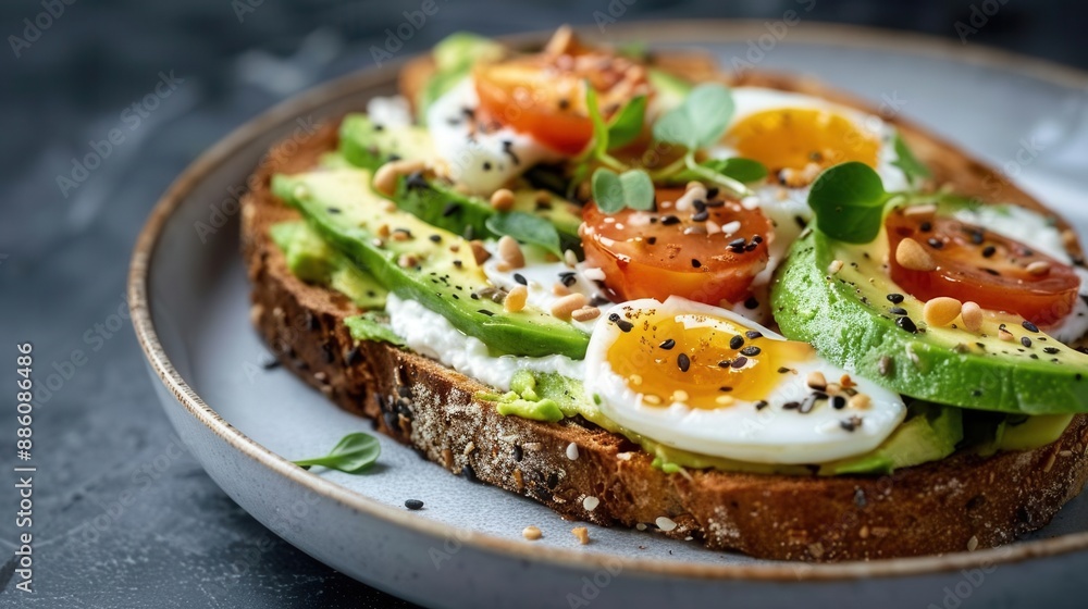 Freshly made avocado toast with toppings Freshly made avocado toast with toppings