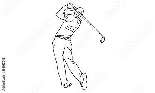 line art of golf player hit the ball