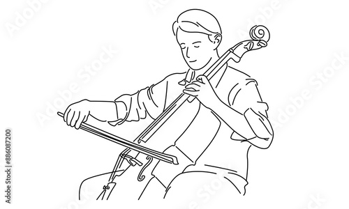 line art color of cello music player vector illustration