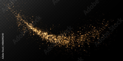 Sparks of dust and golden stars shine with special light. Vector sparks on transparent light background. Christmas light effect. Sparkling particles of magic dust.	