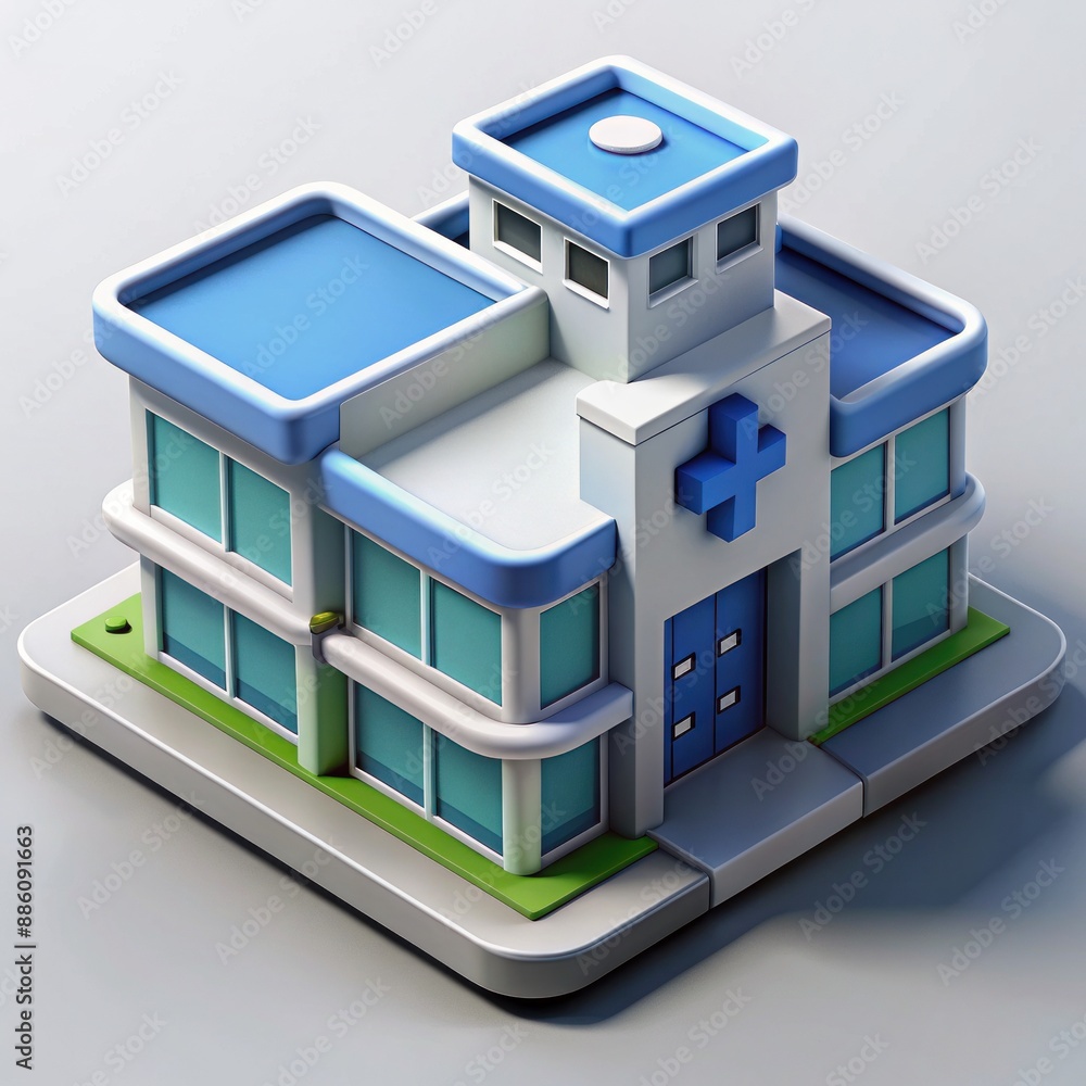 3D Render of an Isometric Hospital, on isolated white background, Generative AI 3D Render of an Isometric Hospital, on isolated white background, Generative AI