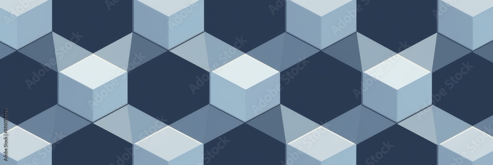 A pattern of interlocking blue and white cubes arranged in a hexagonal pattern A pattern of interlocking blue and white cubes arranged in a hexagonal pattern