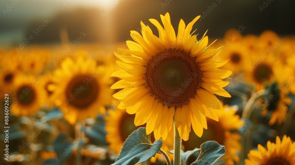 Fototapeta premium Sunflower field in summer or autumn