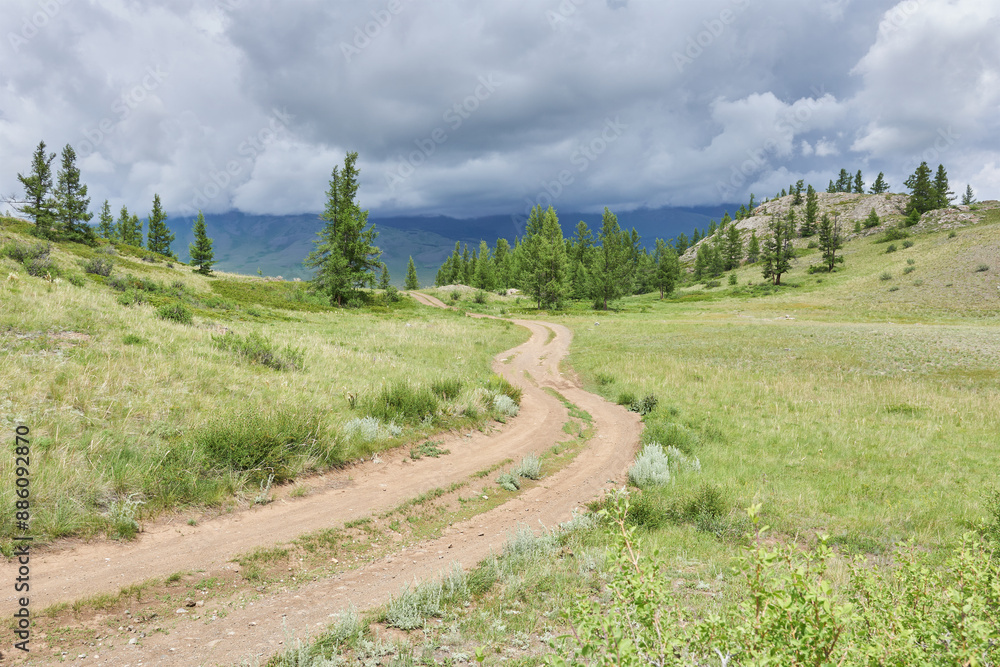 Obraz premium Dirt road in the mountains. Altai, Siberia, Russia