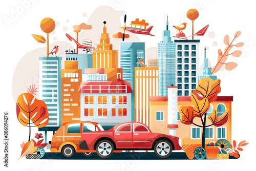 Economic diversity, multiple industries contributing to GDP, flat design illustration