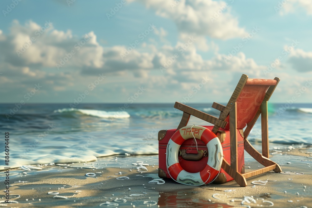 A chaise longue against the background of sand and sky. Holidays in warm countries.