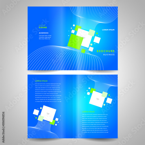 Brochure design template booklet vector tech background blue color 3d lines and squares