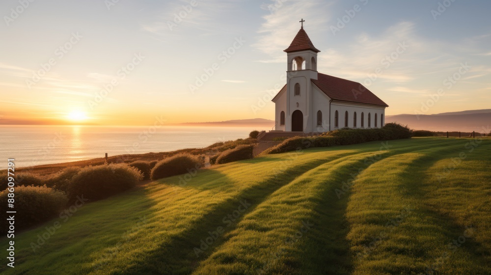Fototapeta premium Church on a Cliff at Sunset