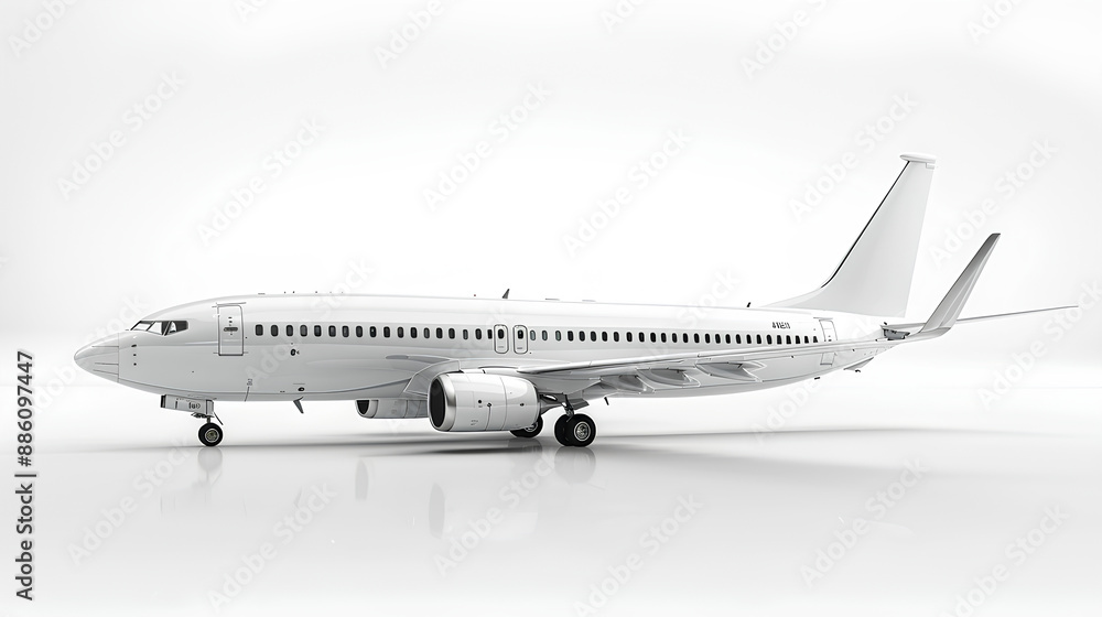 Side view of white commercial airplane in flight isolated on white. Travel and technology concept. 3D Rendering Stock Illustration Side view of white commercial airplane in flight isolated on white. Travel and technology concept. 3D Rendering Stock Illustration