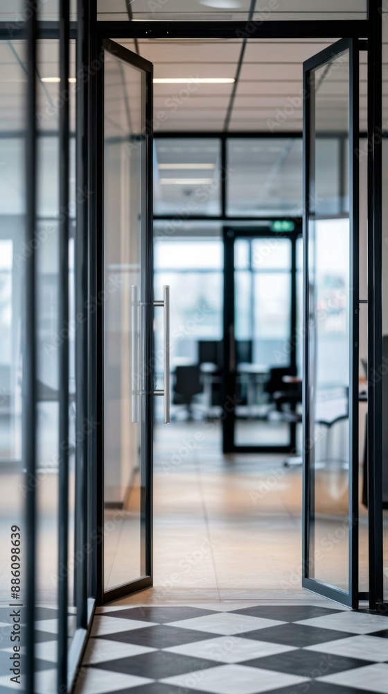 Modern glass door in an office building. AI. Modern glass door in an office building. AI.