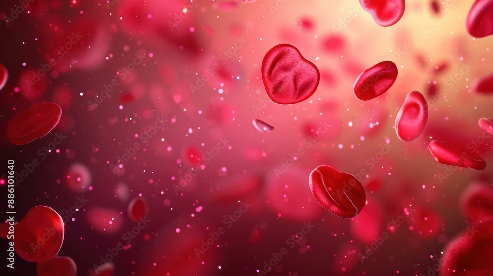 Vibrant 3D red blood cell background with flowing veins and platelets, representing health, medicine, and vascular anatomy. Vibrant 3D red blood cell background with flowing veins and platelets, representing health, medicine, and vascular anatomy.