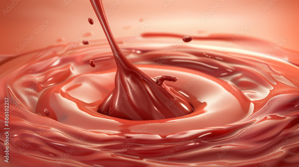 Dynamic 3D illustration of flowing melted hot chocolate and cacao in motion. Realistic swirls and splashes of liquid dessert. Dynamic 3D illustration of flowing melted hot chocolate and cacao in motion. Realistic swirls and splashes of liquid dessert.