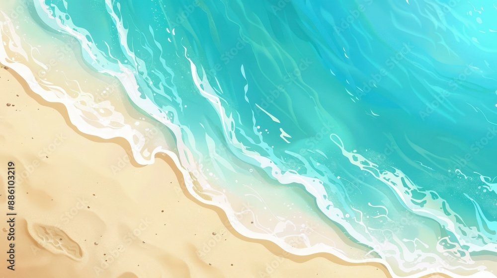 Serene top view of sand beach and sea waves, ideal for summer vacation and travel concepts. Serene top view of sand beach and sea waves, ideal for summer vacation and travel concepts.