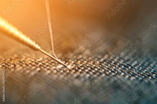 Macro shot of a needle and thread photo