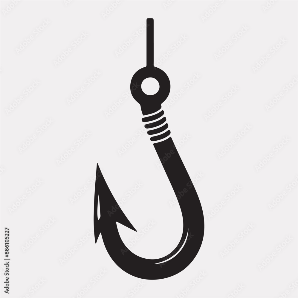 Fishing hook icon silhouette vector on a white background Fishing hook icon silhouette vector on a white background