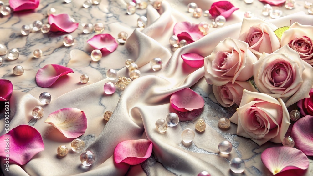 Exquisite rose petals, diamonds, and luxury fabrics draped on a velvet pedestal, epitomizing flawless elegance and sophistication. Exquisite rose petals, diamonds, and luxury fabrics draped on a velvet pedestal, epitomizing flawless elegance and sophistication.