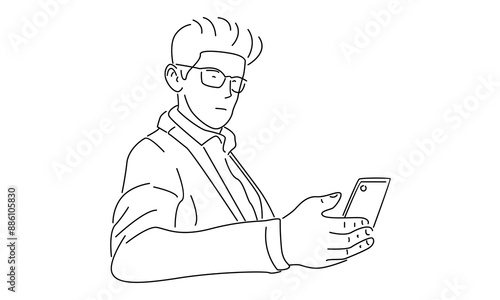 line art of Man holding cellphone
