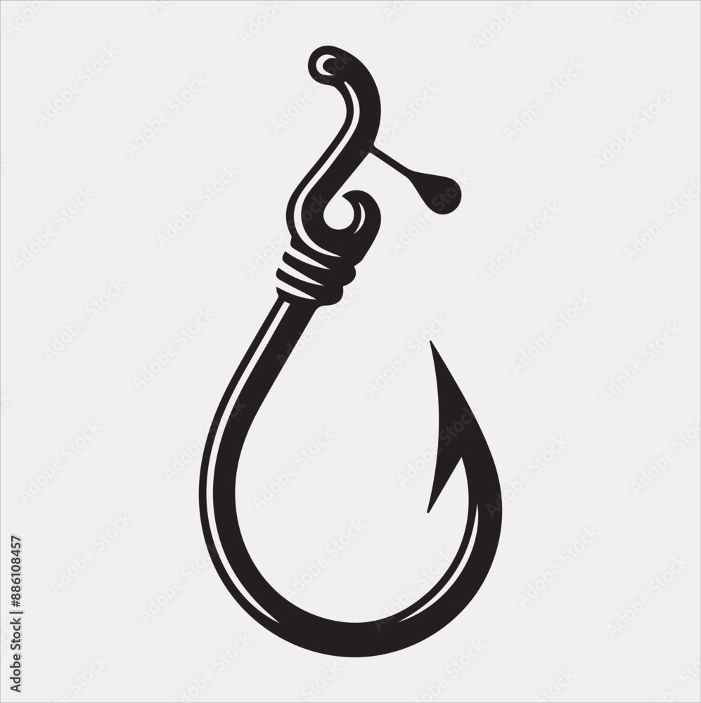 Fishing hook icon silhouette vector on a white background Fishing hook icon silhouette vector on a white background