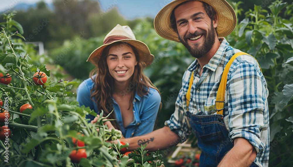 Portrait of an young farmer working with a young female colleague Portrait of an young farmer working with a young female colleague