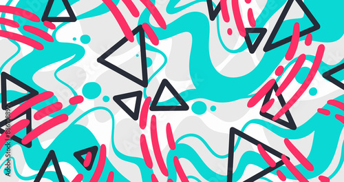 Geometric Shapes Digital Art Pattern with Vibrant Abstract Colorful Swirls