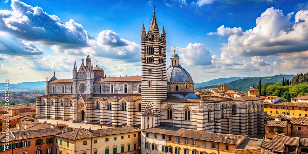 Obraz premium Siena Cathedral in Italy, a stunning example of Gothic architecture, Siena, Cathedral, Italy, Dom, Church, Architecture