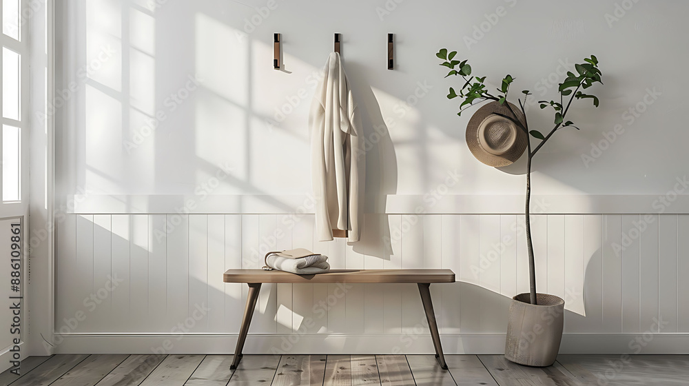 Fototapeta premium Modern Minimalist Entryway with Single Coat Hook - Interior Design Inspiration 