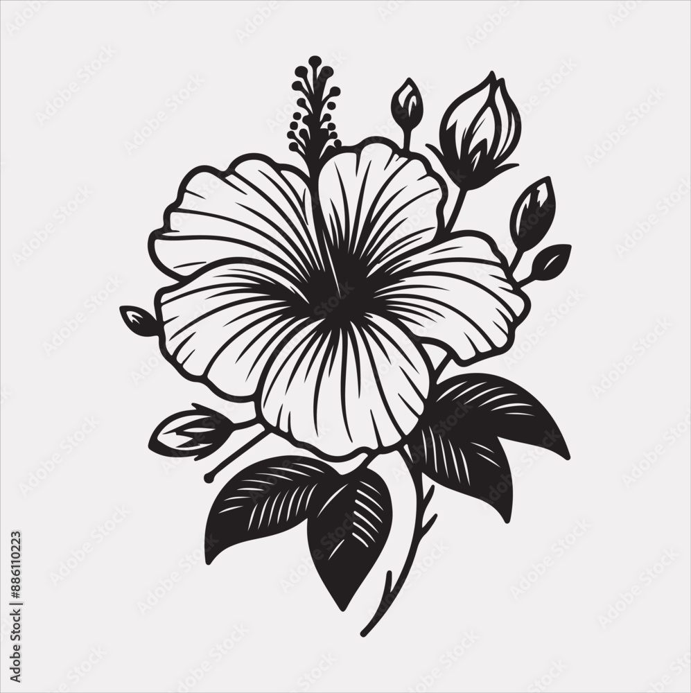 hibiscus flower line art silhouette vector on a white background hibiscus flower line art silhouette vector on a white background