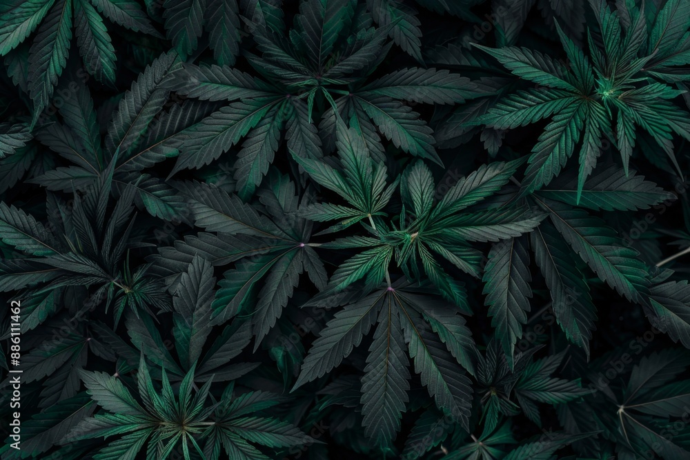 Lush Green Cannabis Leaves Background. The photo shows the dense arrangement of dark green cannabis leaves. Perfect for nature lovers. Ideal for illustrating botanical concepts. Generative AI Lush Green Cannabis Leaves Background. The photo shows the dense arrangement of dark green cannabis leaves. Perfect for nature lovers. Ideal for illustrating botanical concepts. Generative AI