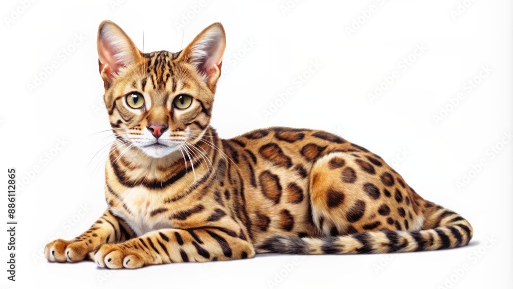 Vibrant watercolor illustration of a majestic Spotted Bengal cat with intricate fur patterns and bright, inquisitive eyes. Vibrant watercolor illustration of a majestic Spotted Bengal cat with intricate fur patterns and bright, inquisitive eyes.
