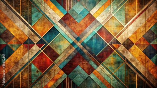 Wallpaper Mural Intricate, distressed, retro-inspired abstract composition featuring geometric shapes, intersecting lines, and moody colors in a worn, textured background. Torontodigital.ca