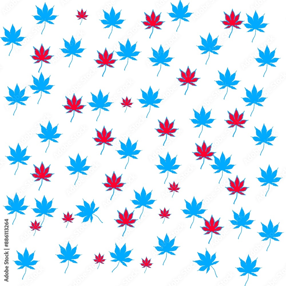 Blue and red leaves on white background seamless pattern for your art work. Blue and red leaves on white background seamless pattern for your art work.