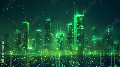 Futuristic Smart Cyber City illustration: Innovative Urban Landscape in Digital Circuitry, futuristic technology concept, Graphic Resources, Wallpapers, Brochure, Websites, banner design, Advertising, © Di
