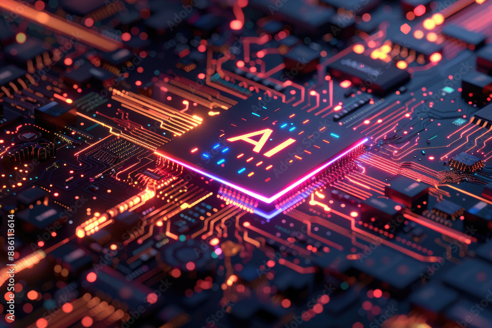 Obraz premium Artificial intelligence chip, cyber style