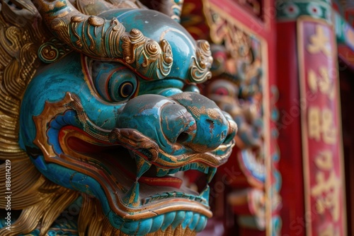 Wallpaper Mural Closeup of a colorful chinese dragon head guarding the entrance of a buddhist temple Torontodigital.ca