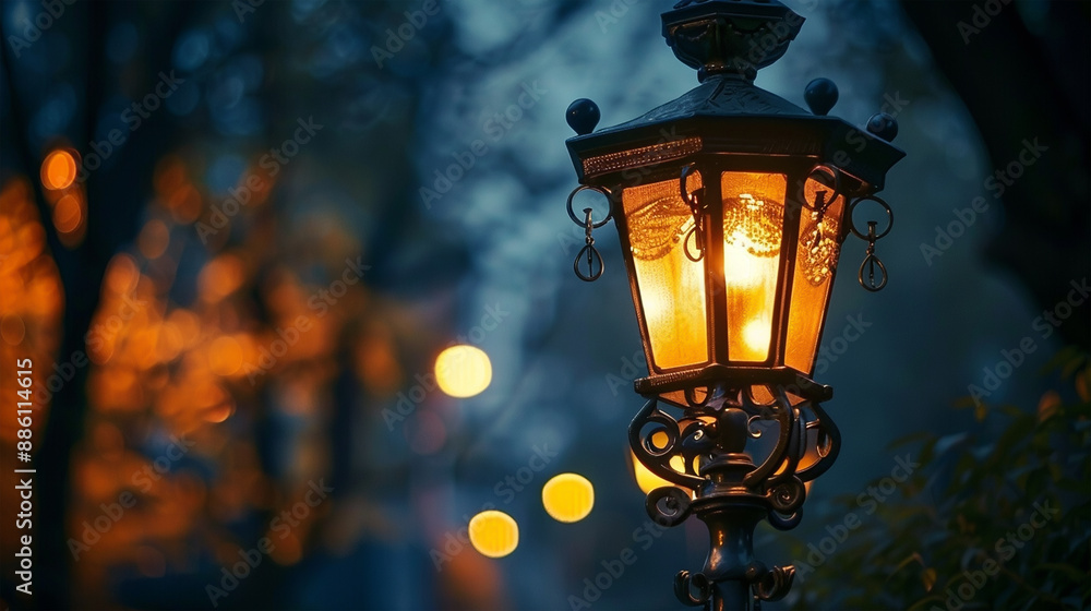 Old street lamp and raining streetlights with a warm yellow glow Old street lamp and raining streetlights with a warm yellow glow