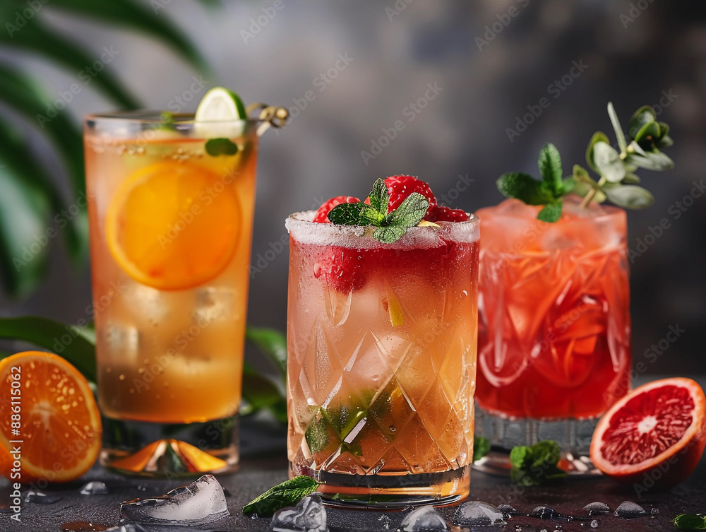 Three Refreshing Summer Cocktails With Citrus and Mint Garnishes Three Refreshing Summer Cocktails With Citrus and Mint Garnishes