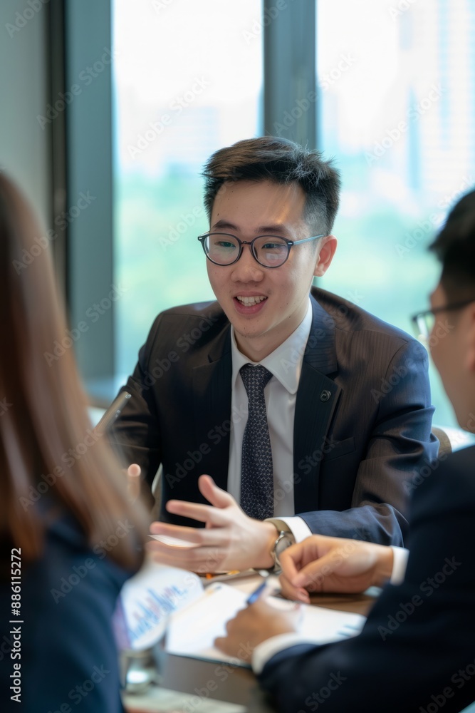 Professional Photography of young Asian investor discussing investment strategies with a financial advisor, Generative AI Professional Photography of young Asian investor discussing investment strategies with a financial advisor, Generative AI