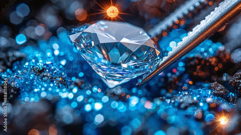 The diamond's intricate facets dazzle in close-up, the sparkling brilliance a testament to its precious nature. The diamond's intricate facets dazzle in close-up, the sparkling brilliance a testament to its precious nature.