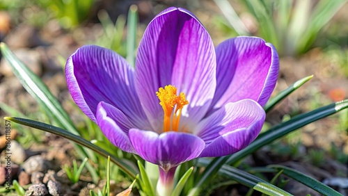 Vibrant purple crocus flower blooming in spring , Spring, purple, crocus, flower, plant, nature, vibrant, bloom, petals