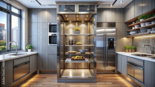 Dumbwaiter lift elevator in a luxurious kitchen for transporting food and goods, dumbwaiter, lift, elevator, kitchen photo