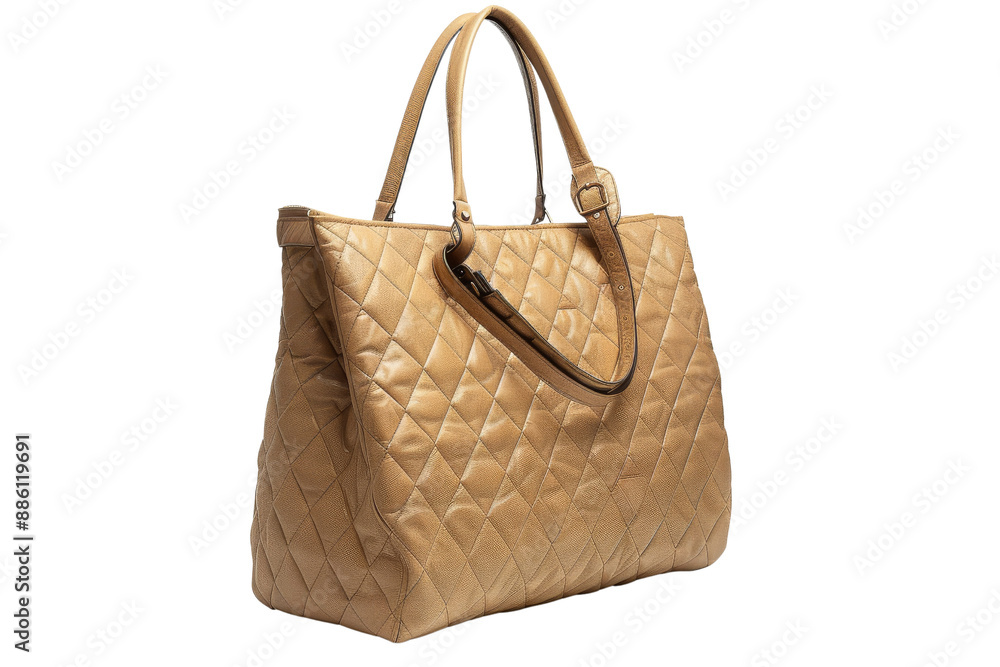 Beige Leather Tote Bag with Quilted Design Beige Leather Tote Bag with Quilted Design