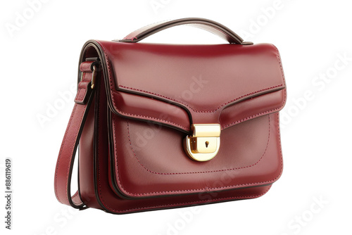 Red Leather Handbag with Gold Clasp