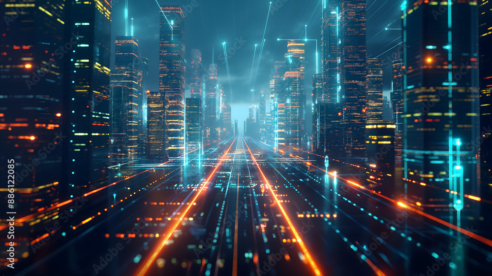 Obraz premium Futuristic AI-Powered Cityscape